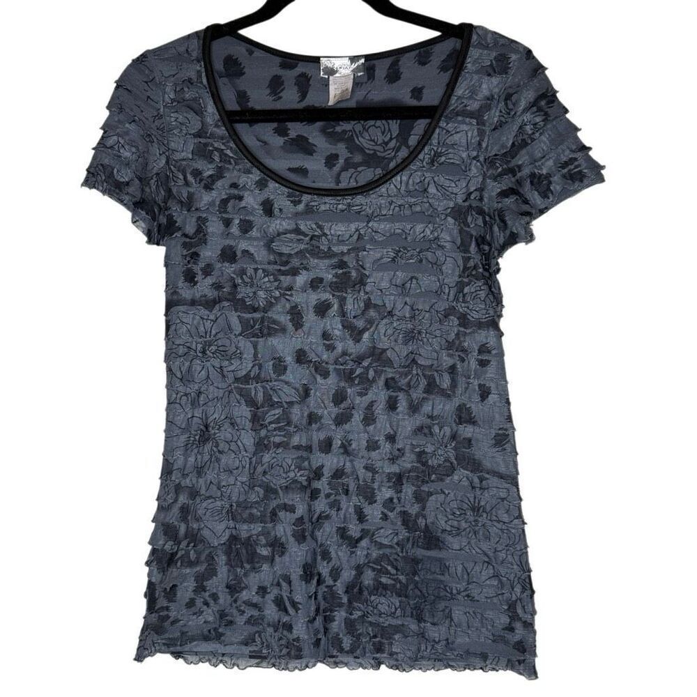 Lavish Top Vintage Gray & Black Ruffled Shutter Pleat Size S Y2K, Grunge, Goth